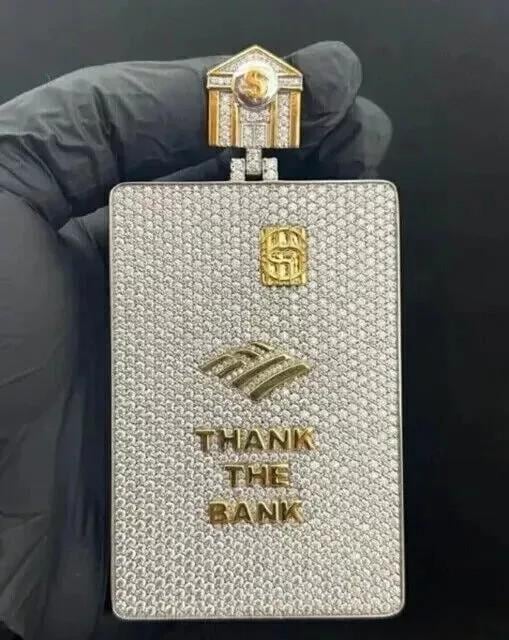 4.00 Ct Round Cut Moissanite Credit Card Pendant 14K Yellow Gold Plated Silver