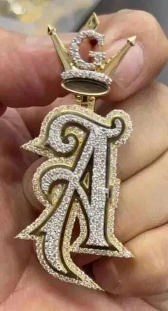 1.50Ct Round Cut Moissanite Couple Name Letter Pendant 14K Two-Tone Gold Plated