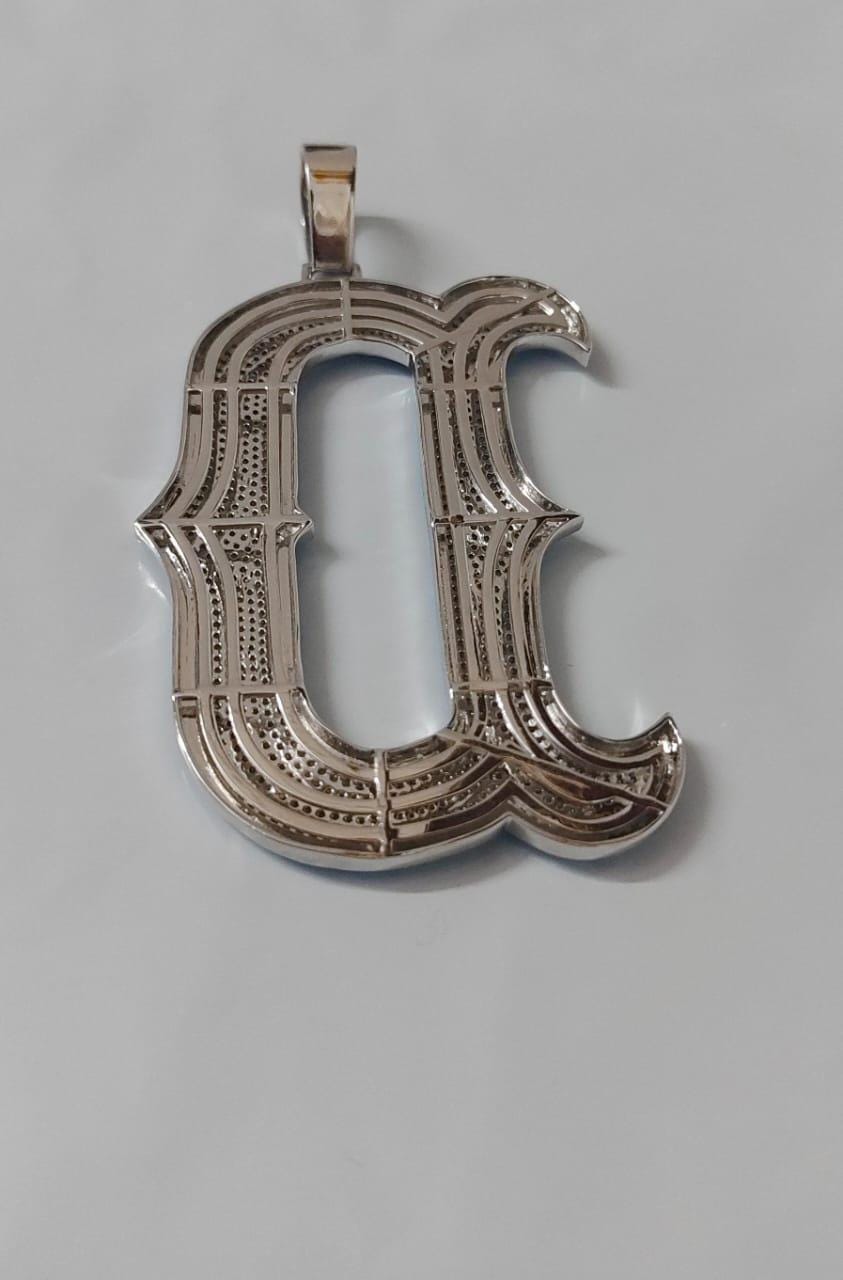 3Ct Real Moissanite Customisable Letter "D" Pendant Necklace in 14K Yellow Gold Plating, Silver 925, Height with Bale 2.5 inch, Blue Outline