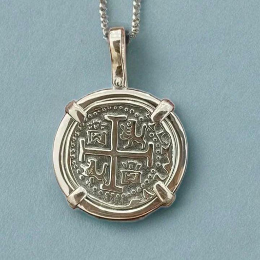 ATOCHA Solid Silver Coin Pendant | Authentic Treasure Jewelry | 952 Silver with Gold Plating | Historical Replica | Nautical | Pirate Coin