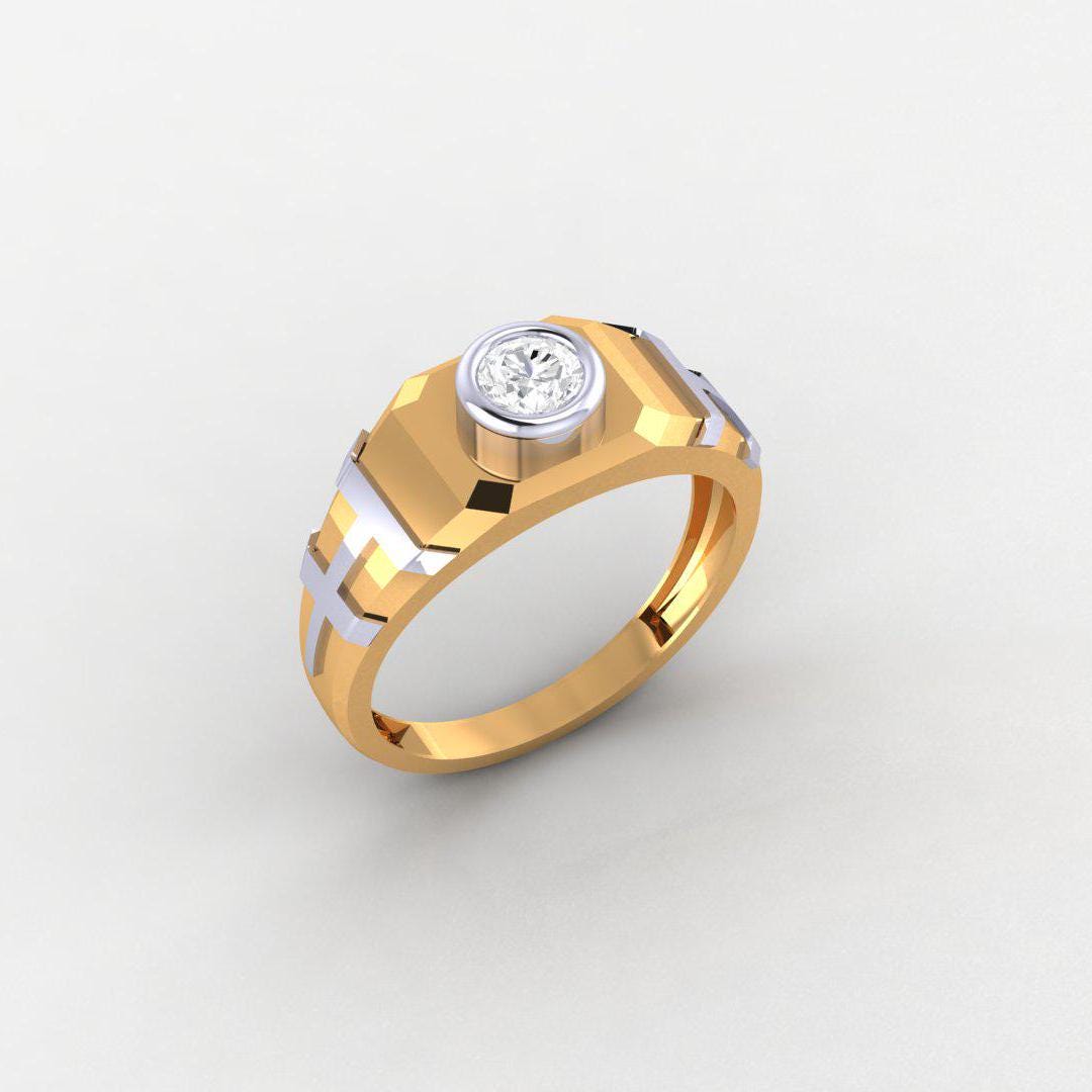 Men’s 14K Gold-Plated Ring, 925 Sterling Silver, Yellow & White Finish, Diamond-Free, Comfort Fit, Classic Gift for Him, High Polish