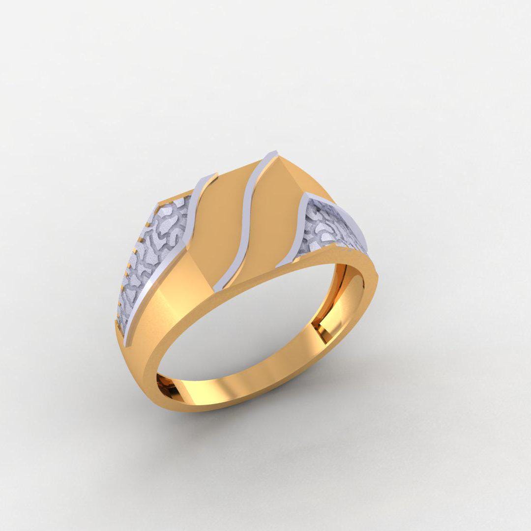 14K Yellow & White Gold-Plated Men's Ring, 925 Silver, No Diamonds, Trendy, High Polish Finish, Gift for Men, Comfort Fit Band