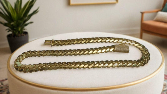20" Length, 12mm Width Miami Cuban Link Chain | 6mm Box Lock Necklace | 925 Sterling Silver with Yellow Gold Plating