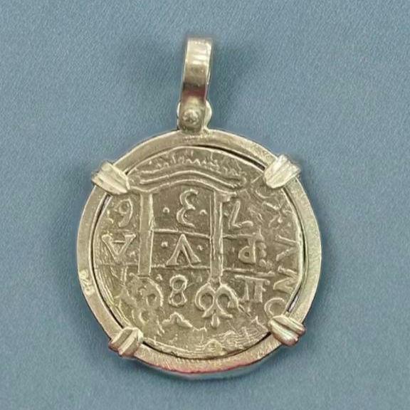 Solid Silver ATOCHA Coin Pendant | Authentic Treasure Jewelry | 952 Silver with Gold Plating | Historical Coin | Nautical | Pirate Coin
