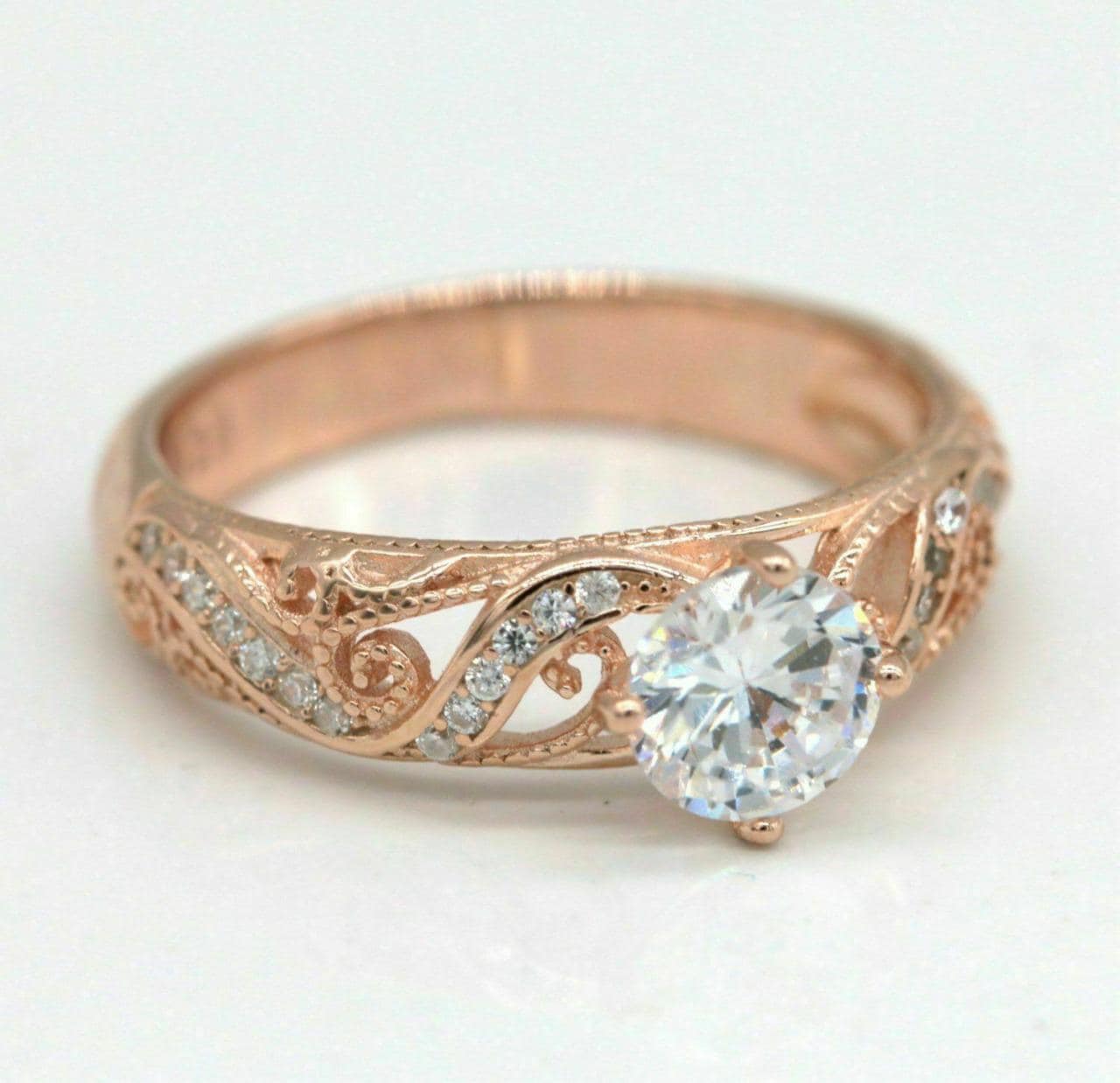 Sterling Silver 0.12 CT Real Moissanite Bridal Ring with 14K Rose Gold Plating – Women's Engagement Jewelry, Gift for Her