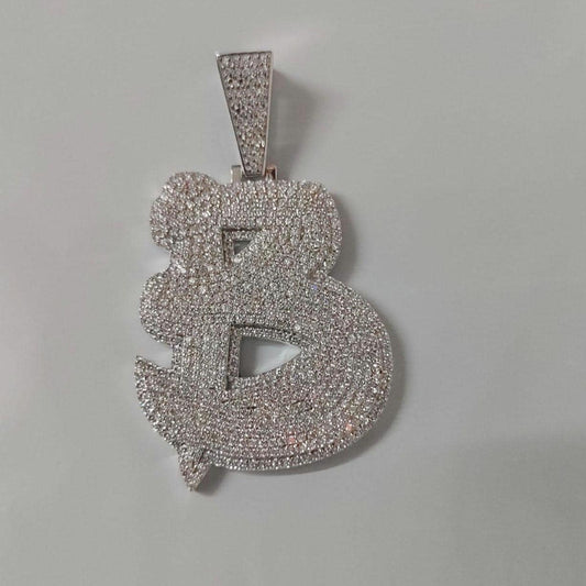 3Ct Real Moissanite Customisable Letter "D" Pendant Necklace in 14K Yellow Gold Plating, Silver 925, Height with Bale 2.5 inch, Red Outline