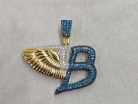 Sterling Silver 925 Bentley Wing Pendant with Moissanite Diamonds | Two Tone Charm Necklace | 14k Yellow Gold Plated