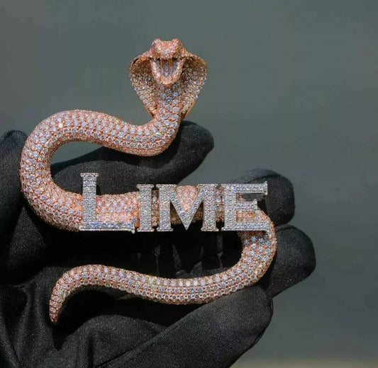 2.25ct Round Real Moissanite Mens Custom Name Logo Cobra Pendant Silver