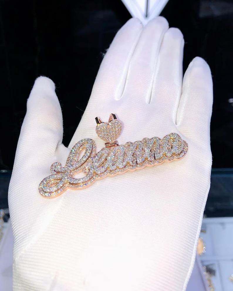 3.30 Ct Round Cut Real Moissanite Customize Name Pendant 14K Rose Gold Plated Birthday gifts No Chain