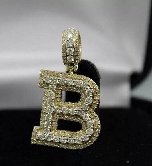 1.00 Ct Round Cut Moissanite Unisex B Letter Pendant 14K Yellow Gold Plated Birthday Gifts No Chain