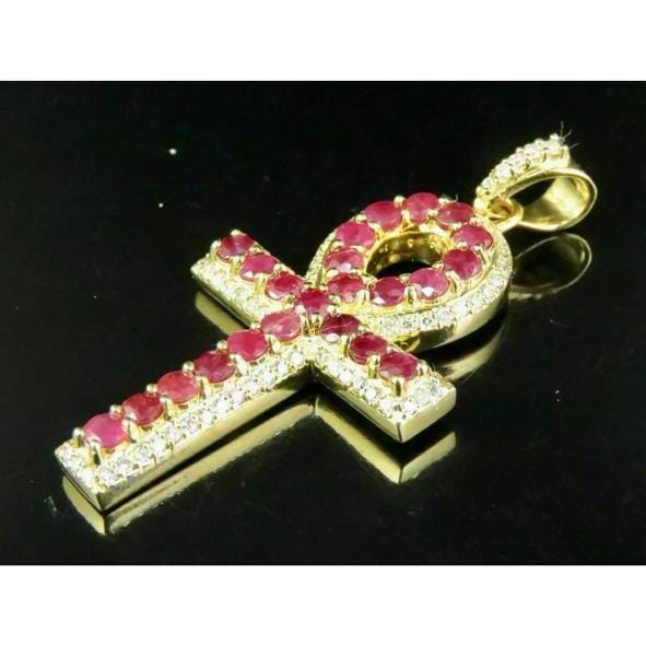 1.18 Ct Moissanite Ankh Cross Pendant Necklace, 14K Yellow Gold Over Sterling Silver, Faith Charm Jewelry, Christian Cross Necklace Gift