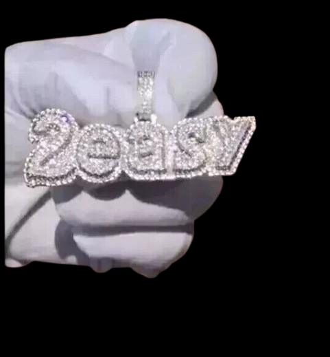 2.00 Ct Round Cut Lab-Created Moissanite Customize Name Pendant White Gold Plated  Birthday Gifts No Chain