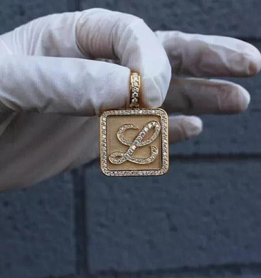 Custom 2Ct Round Cut Real Moissanite Initial "L" Pendant 14K Yellow Gold Plated