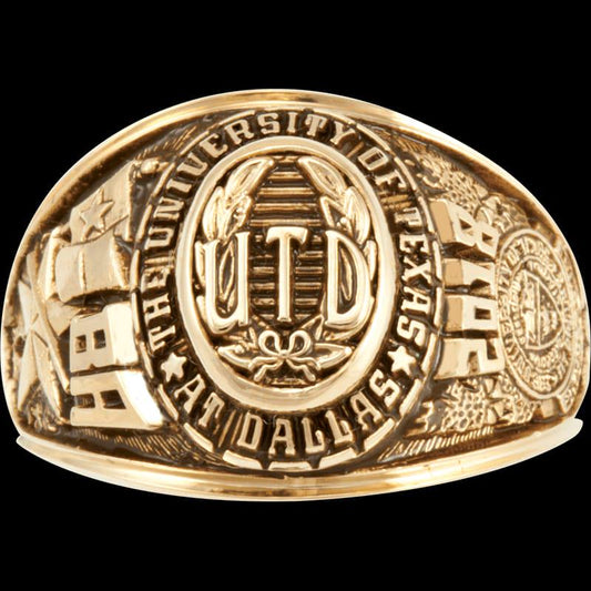 University of Texas at Dallas Richardson-TX Classic Ring - Sterling Silver with 14K Yellow Gold Plating, UTD College Jewelry Gift