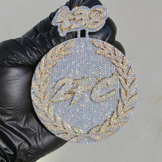 5.0 Ct Real Moissanite Round Men's Customize Name Pendant 14K Two-Tone Gold Plated Ideal Birthday Gift