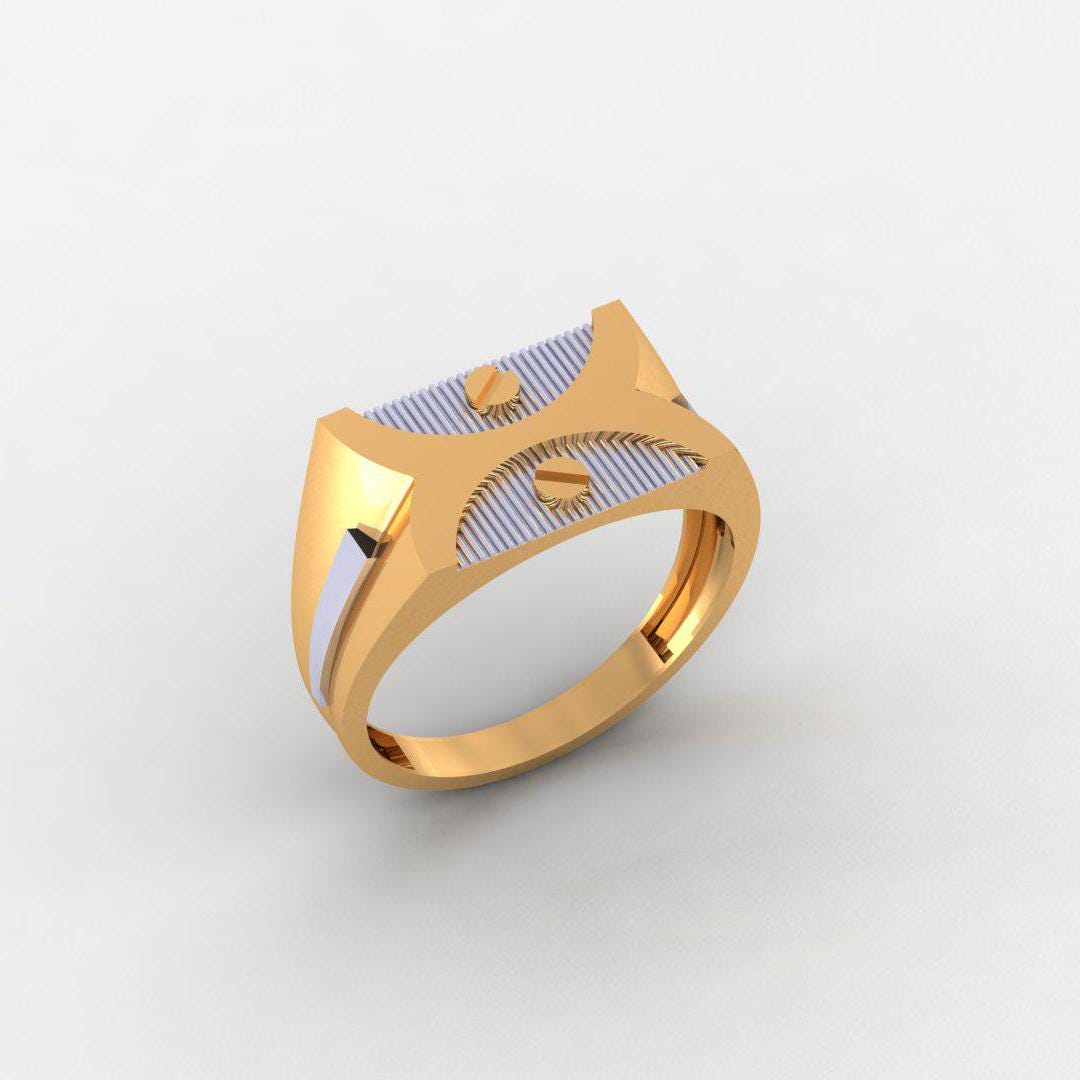 14K Yellow & White Gold-Plated Men's Ring, 925 Silver, No Diamonds, Trendy, High Polish Finish, Gift for Men, Comfort Fit Band