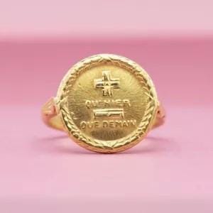 14K Yellow Gold Plated Vintage "Qu'hier que demain" Wedding Ring Love Token