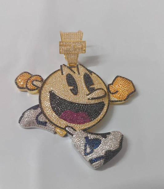 9.5 ct Real Moissanite Cartoon Pendant | Iced Out Hip Hop Jewelry | Cartoon Emoji Pendant | Cartoon Face Diamond Pendant