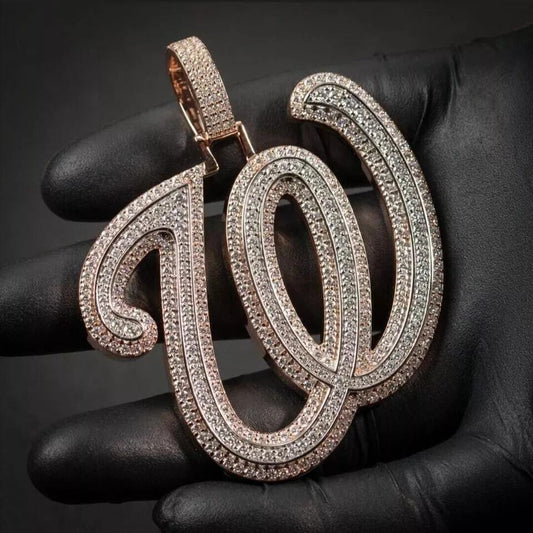 Real Moissanite 3.0 Ct Round Custom Initial Letter _W_ Pendant 14K Rose Gold Plated  Ideal Birthday Gift No Chain