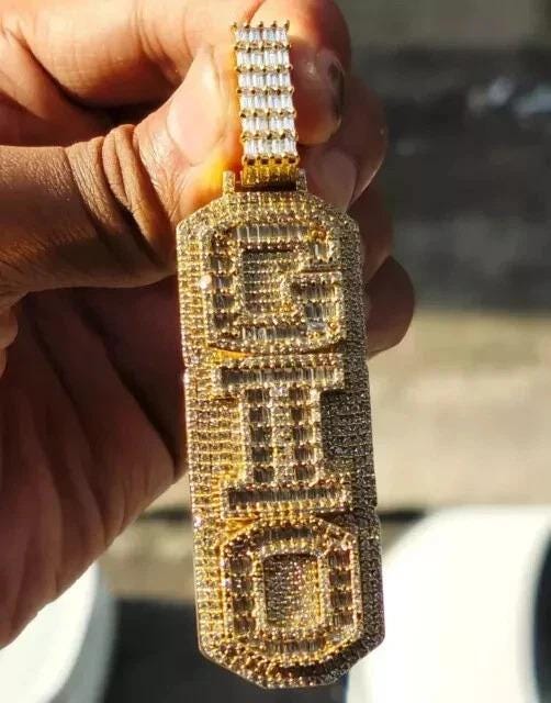 4.00 Ct Baguette Cut Real Moissanite Custom Any Name Pendant 14K Yellow Gold Plated Birthday Gift