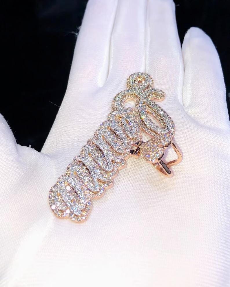 3.30 Ct Round Cut Real Moissanite Customize Name Pendant 14K Rose Gold Plated Birthday gifts No Chain