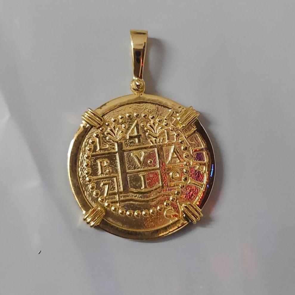 ATOCHA Solid Silver Coin Pendant | Authentic Treasure Jewelry | 952 Silver with yellow Gold Plating | Historical Replica | Nautical |