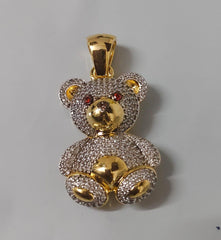 3.80 CT Women's Teddy Bear Pendant - Round Genuine D/VVS1 Moissanite in 925 Silver, 18 Yellow Gold plated