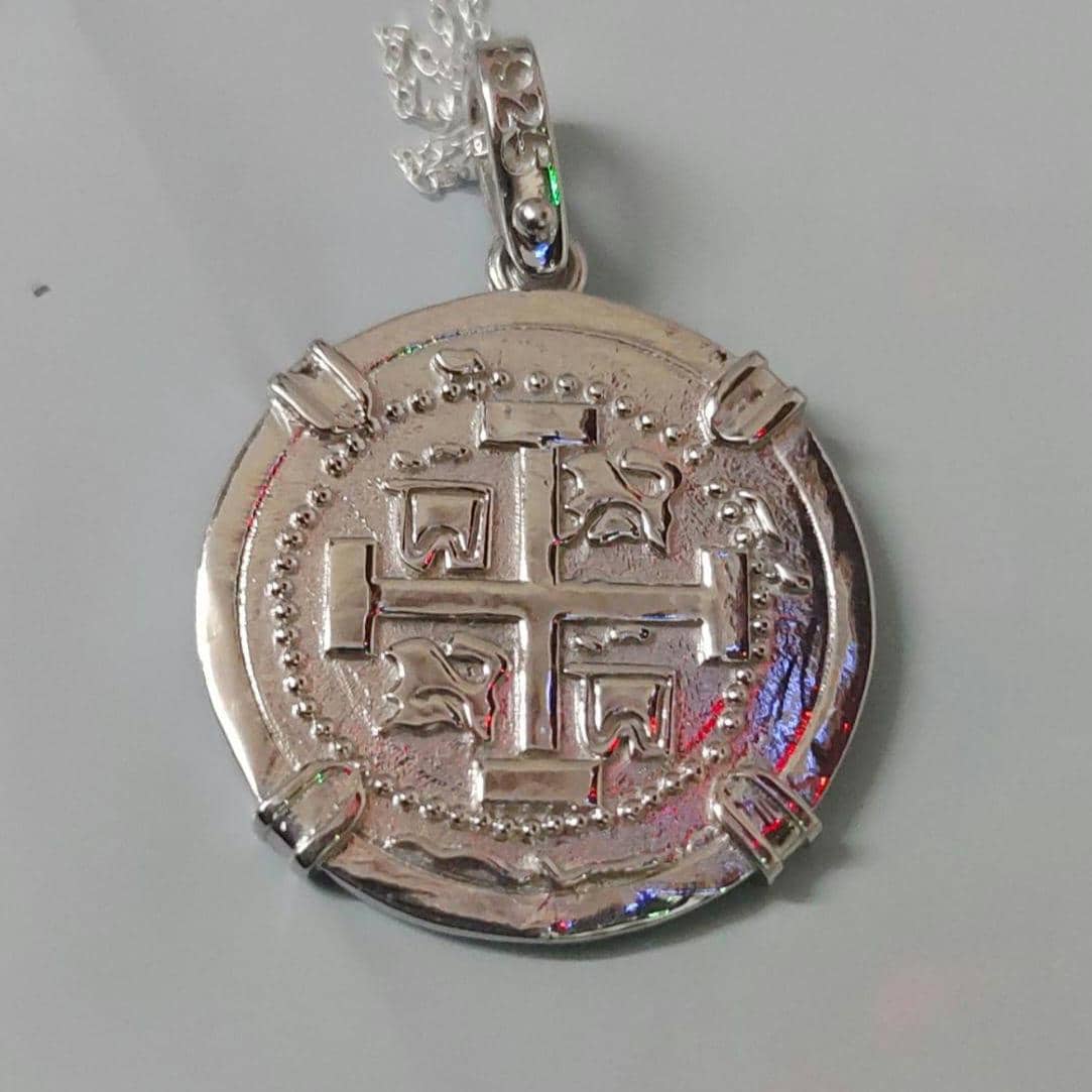 ATOCHA Solid Silver Coin Pendant | Authentic Treasure Jewelry | 952 Silver with white Gold Plating | Historical Replica | Nautical |