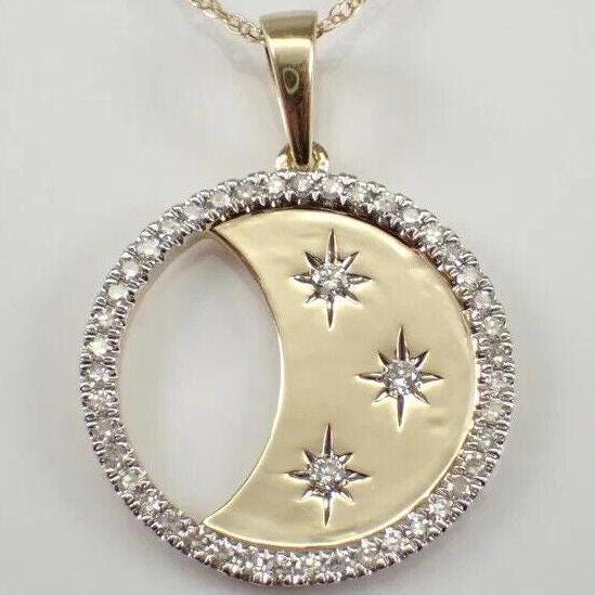 1.0 CT Round Real Moissanite Celestial Stars Pendant 14k Yellow Gold Plated Ideal Birthday Gift No Chain