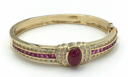 Ladies 14K Yellow Gold Finish Oval Cut Ruby Bangle Bracelet Estate 6.55Ct