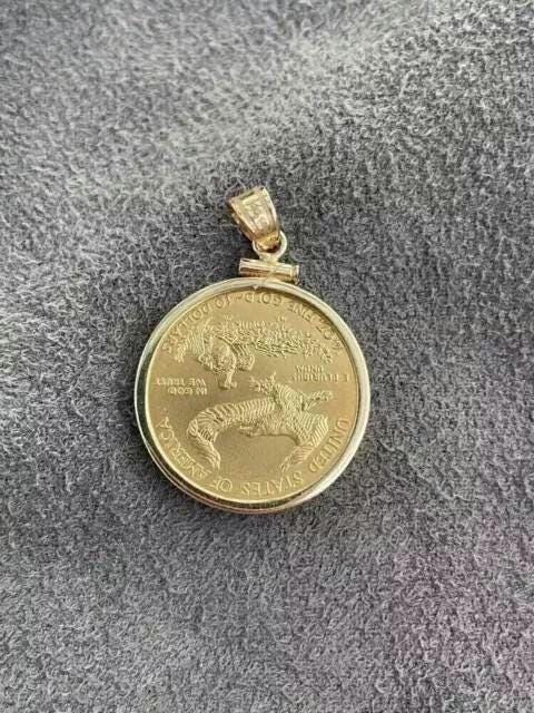 American Eagle Coin Liberty Pendant 14k Yellow Gold Plated Silver Free Chain
