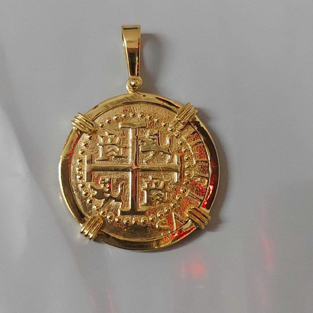 ATOCHA Solid Silver Coin Pendant | Authentic Treasure Jewelry | 952 Silver with yellow Gold Plating | Historical Replica | Nautical |
