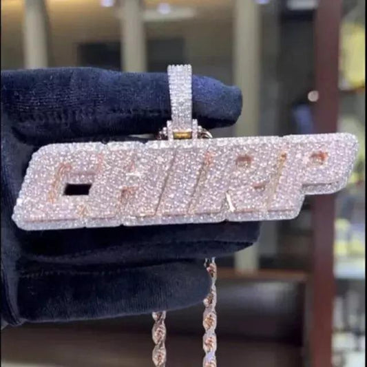 3.30 Ct Round Cut Real Moissanite Customize Name Pendant 14K White Gold Plated Birthday gifts No Chain