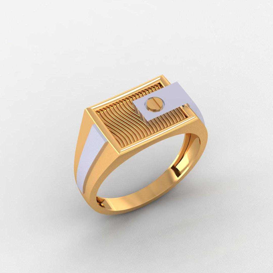 14K Yellow & White Gold-Plated Men's Ring, 925 Silver, No Diamonds, Trendy, High Polish Finish, Gift for Men, Comfort Fit Band