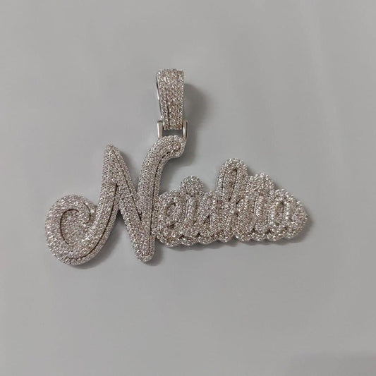 Custom Moissanite Name Pendant, 14K White Gold Plated, 1.8.00ct VVS Moissanite, Sterling Silver, Personalized Jewelry Gift for Men & Women