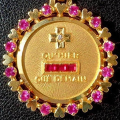 3Ct Lab-Created Red Ruby 14K Yellow Gold Finish Qu'hier Que Demain Love Pendant