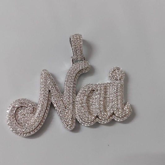 Custom Moissanite Name Pendant, 14K White Gold Plated, 2ct VVS Moissanite, Sterling Silver, Personalized Jewelry Gift for Men & Women