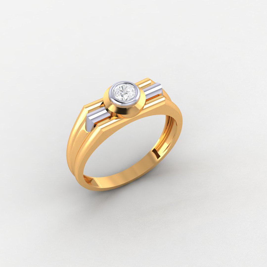 14K Yellow & White Gold-Plated Men's Ring, 925 Silver, No Diamonds, Trendy, High Polish Finish, Gift for Men, Comfort Fit Band