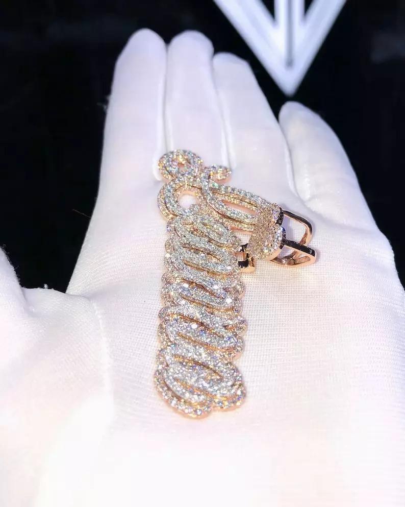 3.30 Ct Round Cut Real Moissanite Customize Name Pendant 14K Rose Gold Plated Birthday gifts No Chain