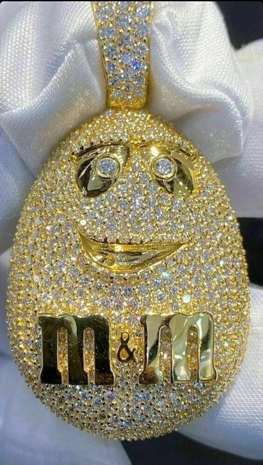 3.50CT Round Cut Real Moissanite Men's Charm Pendant 14K Yellow Gold Finish