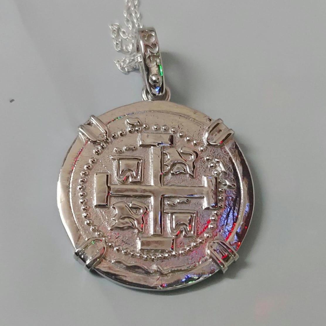ATOCHA Solid Silver Coin Pendant | Authentic Treasure Jewelry | 952 Silver with white Gold Plating | Historical Replica | Nautical |