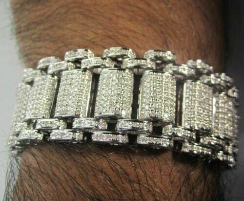 15Ct Round Cut Lab-Created Diamond Men's Bracelet 14K White Gold Finish