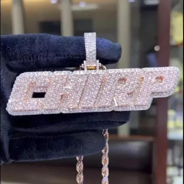 3.30 Ct Round Cut Real Moissanite Customize Name Pendant 14K White Gold Plated Birthday gifts No Chain