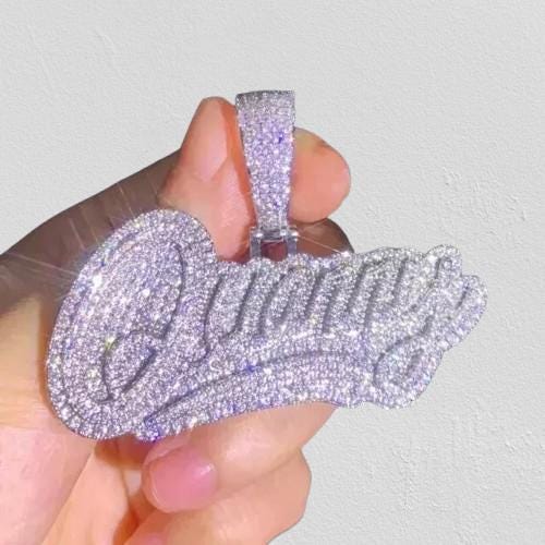 4Ct Round Cut Real Moissanite Customize Name Men's Pendant 14K White Gold Plated, Silver | Unique Birthday Jewelry Gift