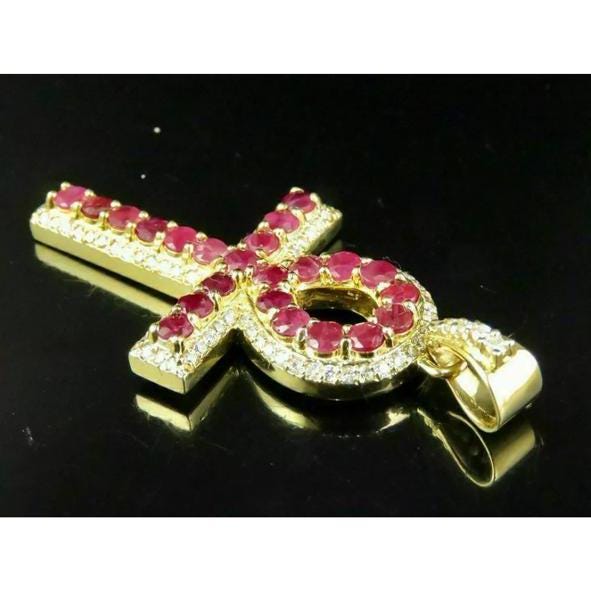 1.18 Ct Moissanite Ankh Cross Pendant Necklace, 14K Yellow Gold Over Sterling Silver, Faith Charm Jewelry, Christian Cross Necklace Gift