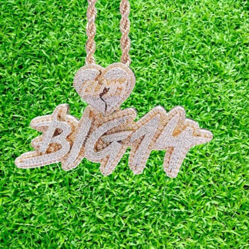 2.80 Ct Round Cut Real Moissanite Customize Name Pendant 14K Yellow Gold Plated Birthday gifts No Chain