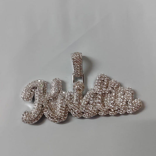 14K White Gold Plated, 2.10 ct VVS Moissanite, Sterling Silver, Personalized Jewelry Gift for Men & Women Custom Moissanite Name Pendant,