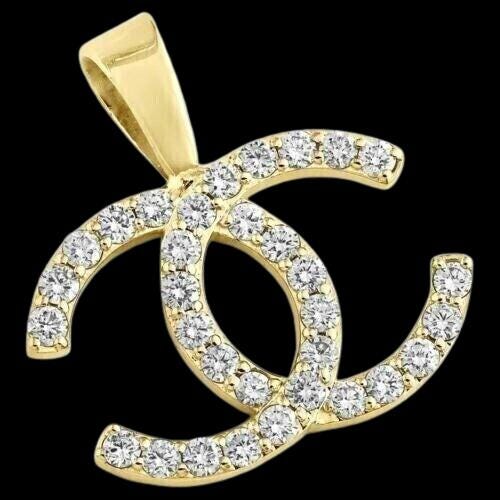 1.25 CT Moissanite Fancy Necklace Pendant 1 Letter Charm 14K Yellow Gold Plated Birthday Gifts No Chain