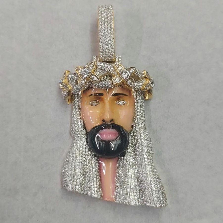 JUSUS FACE Pendant Pendant, 14k Yellow Gold Plated-Sterling Silver with Moissanite, Personalized Gift for Anniversary, Birthday, Christmas