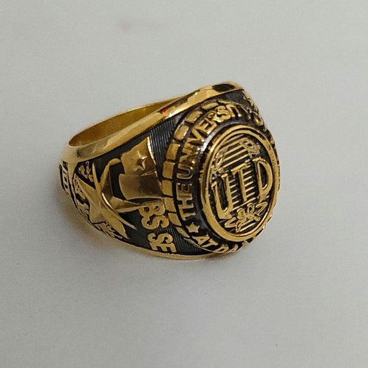 University of Texas at Dallas Richardson-TX Traditional Ring - 14k Yellow Gold Plated Sterling Silver College Jewelry, UTD Gift